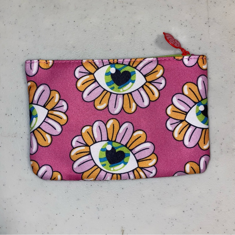 Ipsy Cosmetics Bag with Pink Heart Eye and Flower Design